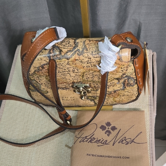 Patricia Nash Tan and Brown Map Print Shoulder Bag - Picture 5 of 16
